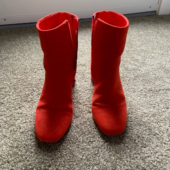 Tomato red suede heeled boots - M&S size 7 - Picture 4 of 11